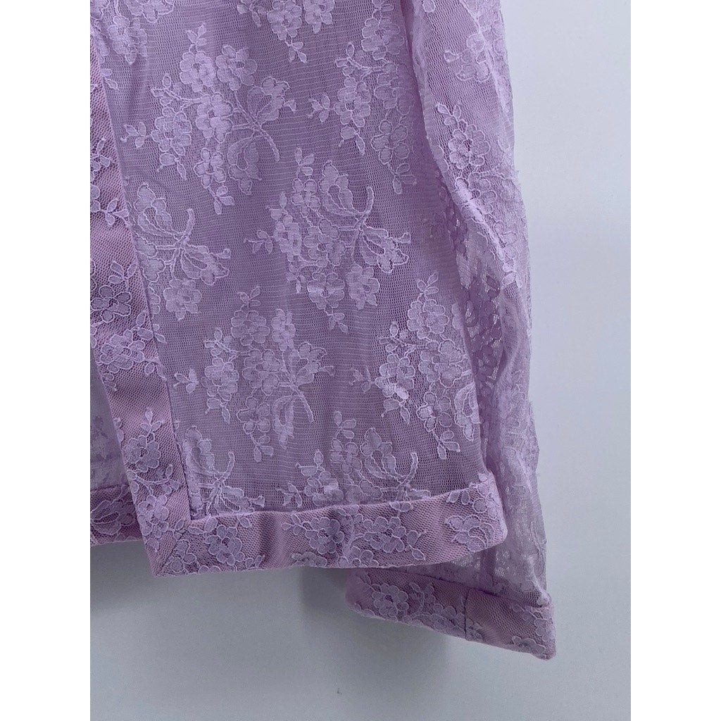 UNBRANDED Women's Lilac Floral Lace Long Sleeve Open-Front Cardigan SZ S