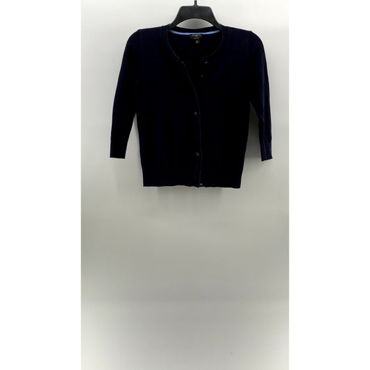 TALBOTS Women's Petite Navy Button-Up Long Sleeve Pima Cotton Cardigan SZ P(XS)
