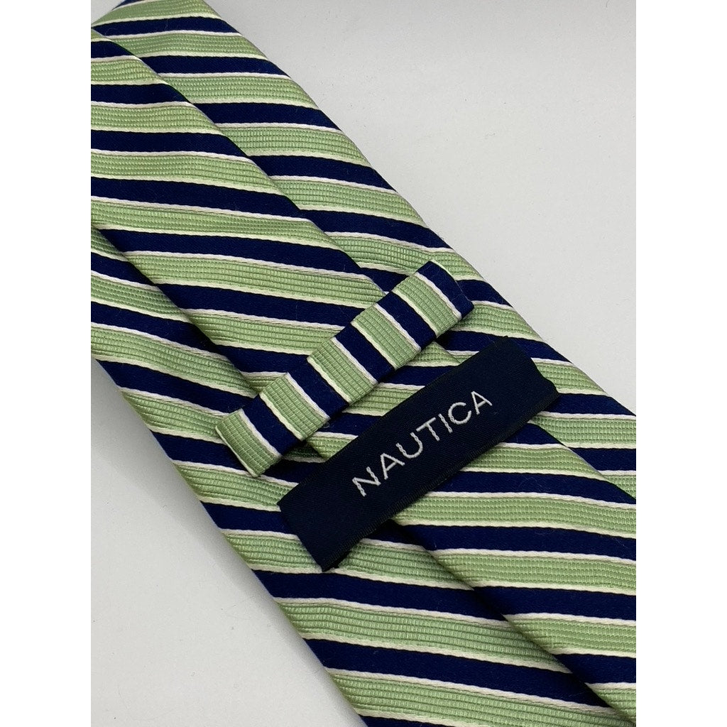 NÁUTICA Men’s Green-Navy Blue Silk Striped Tie SZ OS