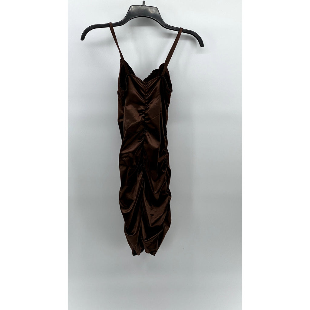 DIVDED BY H&M Women's Chocolate Brown Ruched Spaghetti Strap Bodycon Dress SZ XS