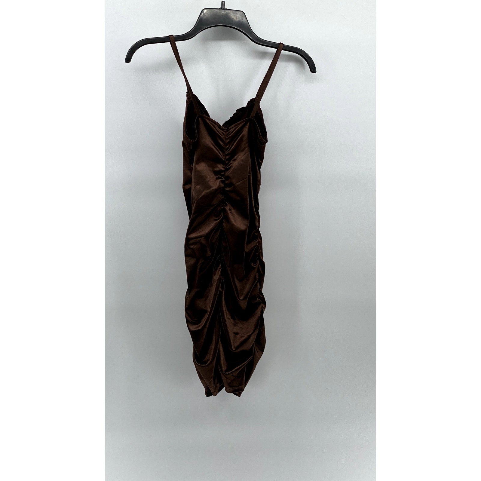 DIVDED BY H&M Women's Chocolate Brown Ruched Spaghetti Strap Bodycon Dress SZ XS