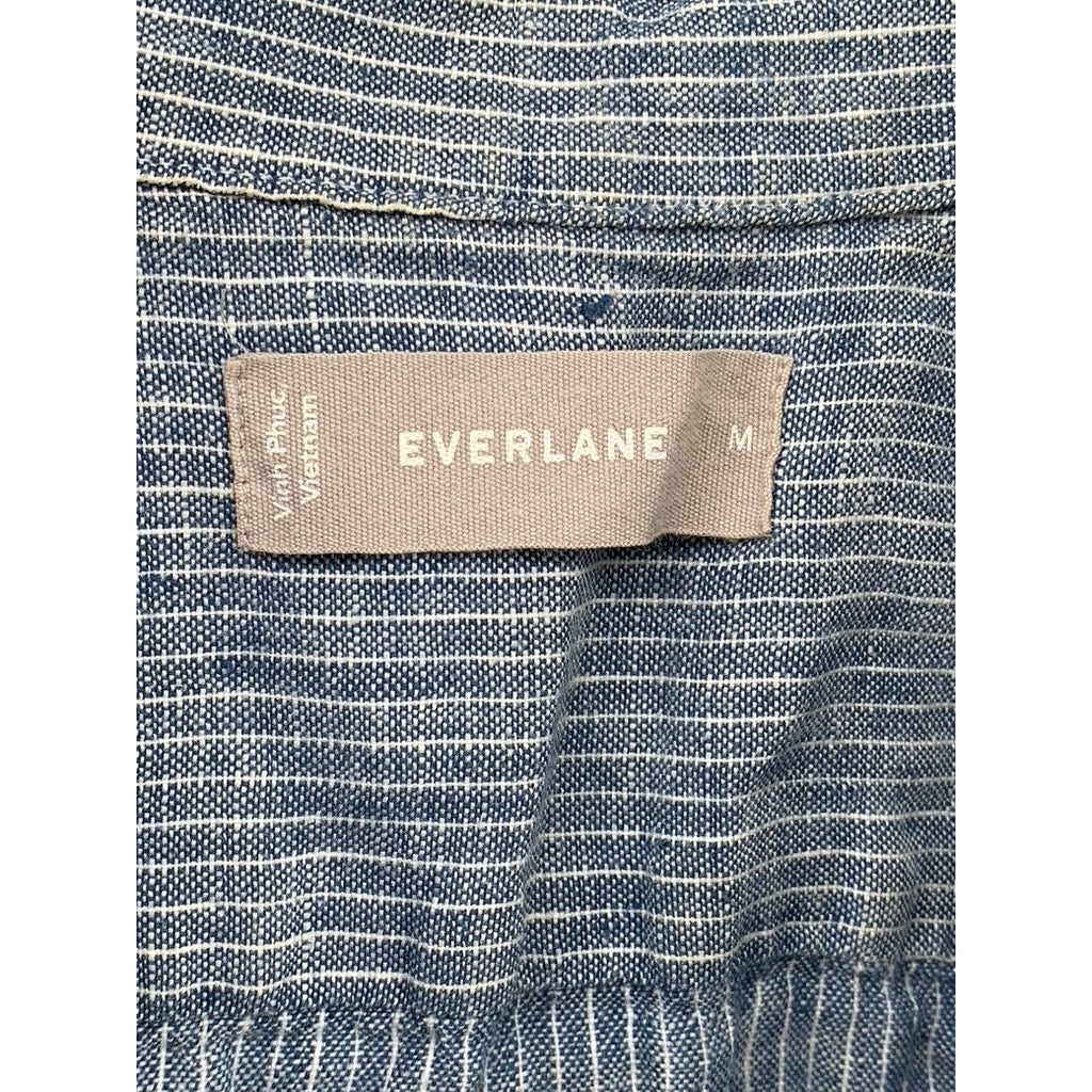 EVERLANE Men's Blue-White Micro Striped Linen Button-Up Short Sleeve Shirt SZ M