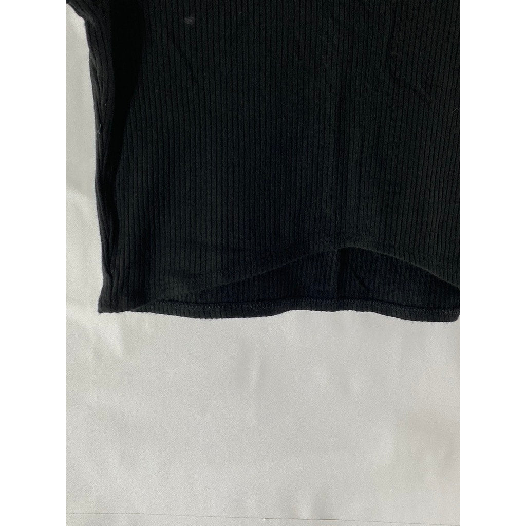 FOREVER 21 Women’s Black Ribbed Crewneck Short Sleeve Cropped Top SZ M