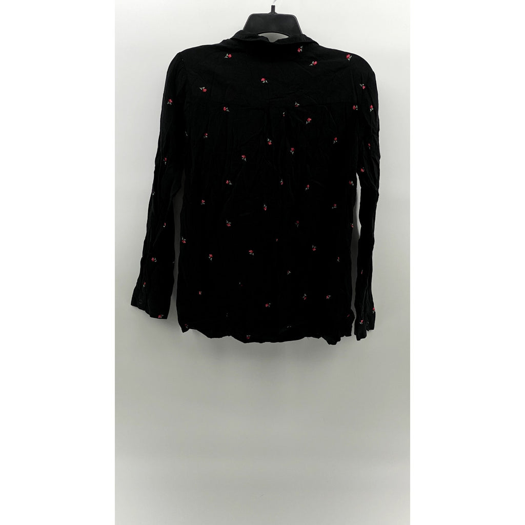 COTTON:ON Black Women's Mini Rose Print Button-Up Long Sleeve Top SZ S