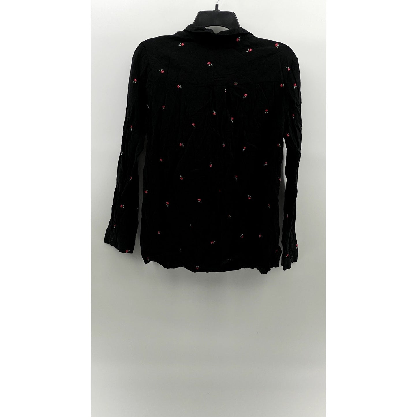 COTTON:ON Black Women's Mini Rose Print Button-Up Long Sleeve Top SZ S