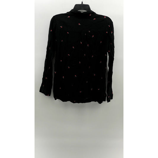 COTTON:ON Black Women's Mini Rose Print Button-Up Long Sleeve Top SZ S