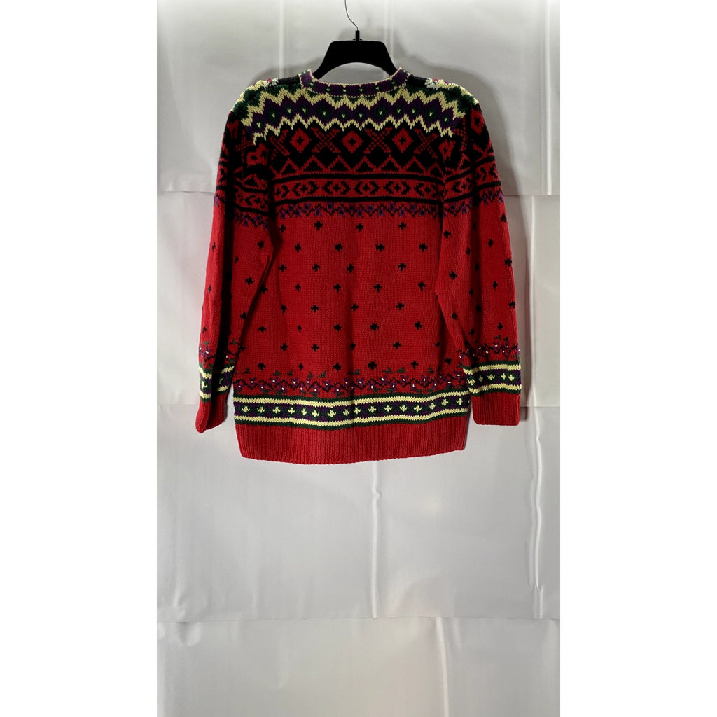 WOODSTOCK INTERNATIONAL BY BERNARD Women's Red/Multi Vintage Knit Sweater SZ 36