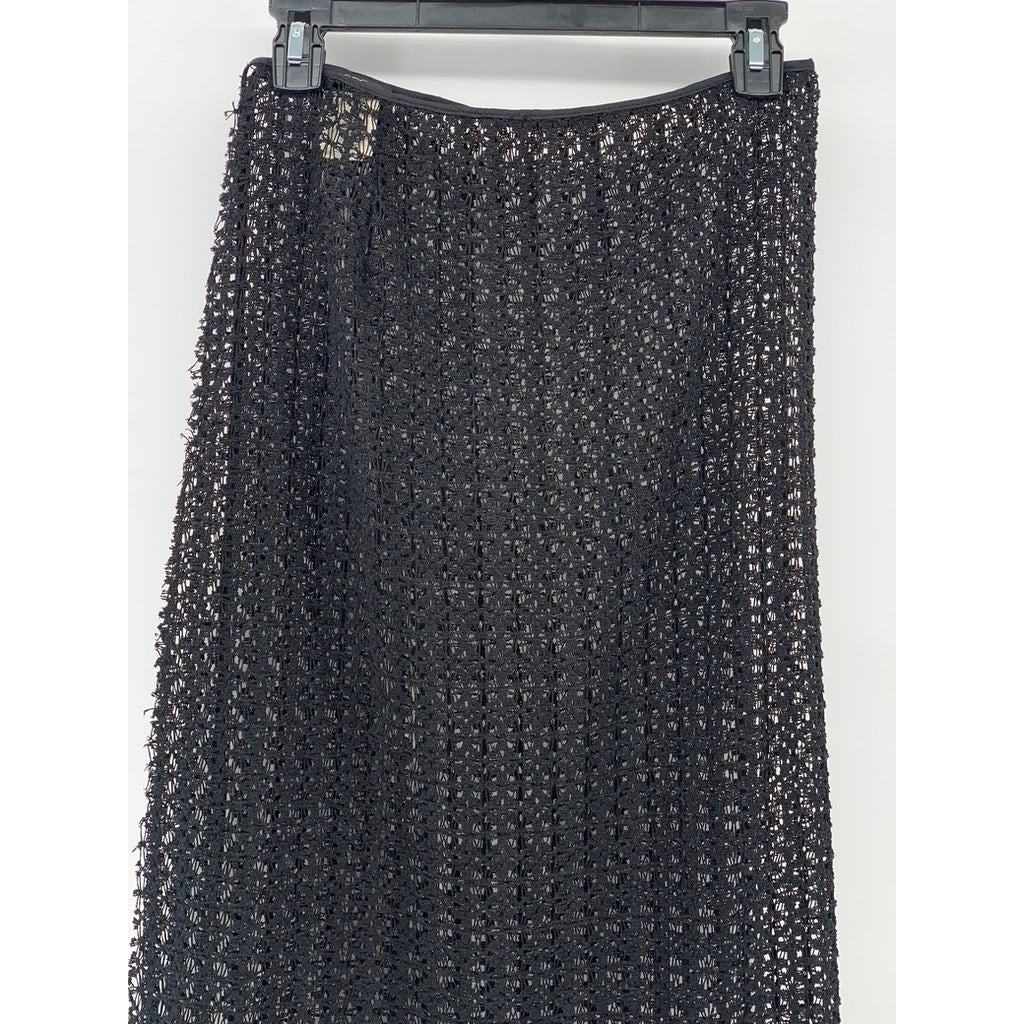 BCBGMAXAZRIA Women's Black Mesh Side-Tie Midi Swim Cover-Up Skirt SZ OS
