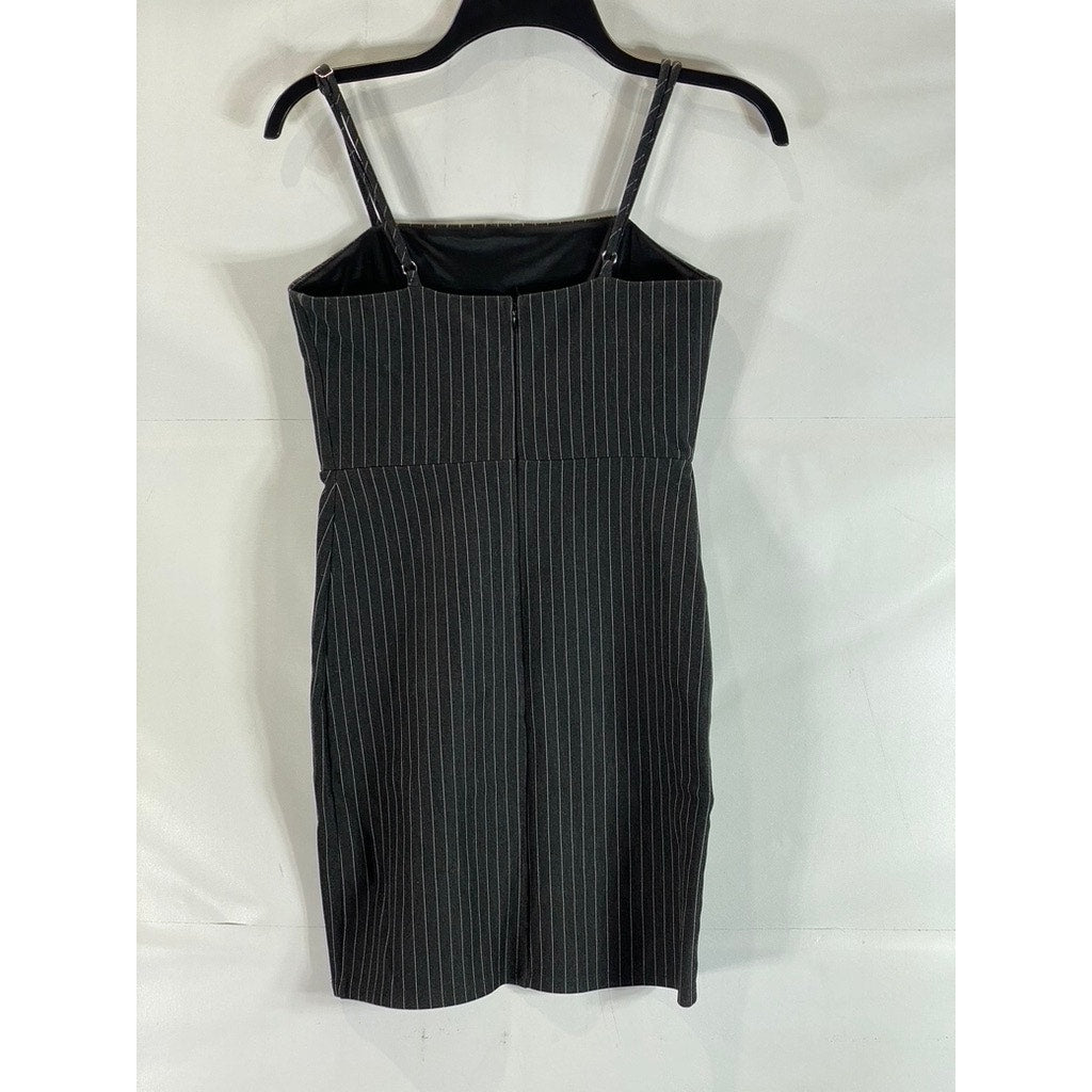 FOREVER 21 Women's Black Ribbed Square-Neck Pinstripe Bodycon Mini Dress SZ S
