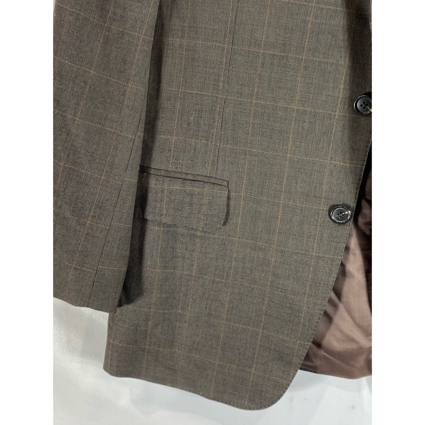 ERMENEGILDO ZEGNA Men's Brown Windowpane Vintage Three-Button Suit Jacket SZ 52R