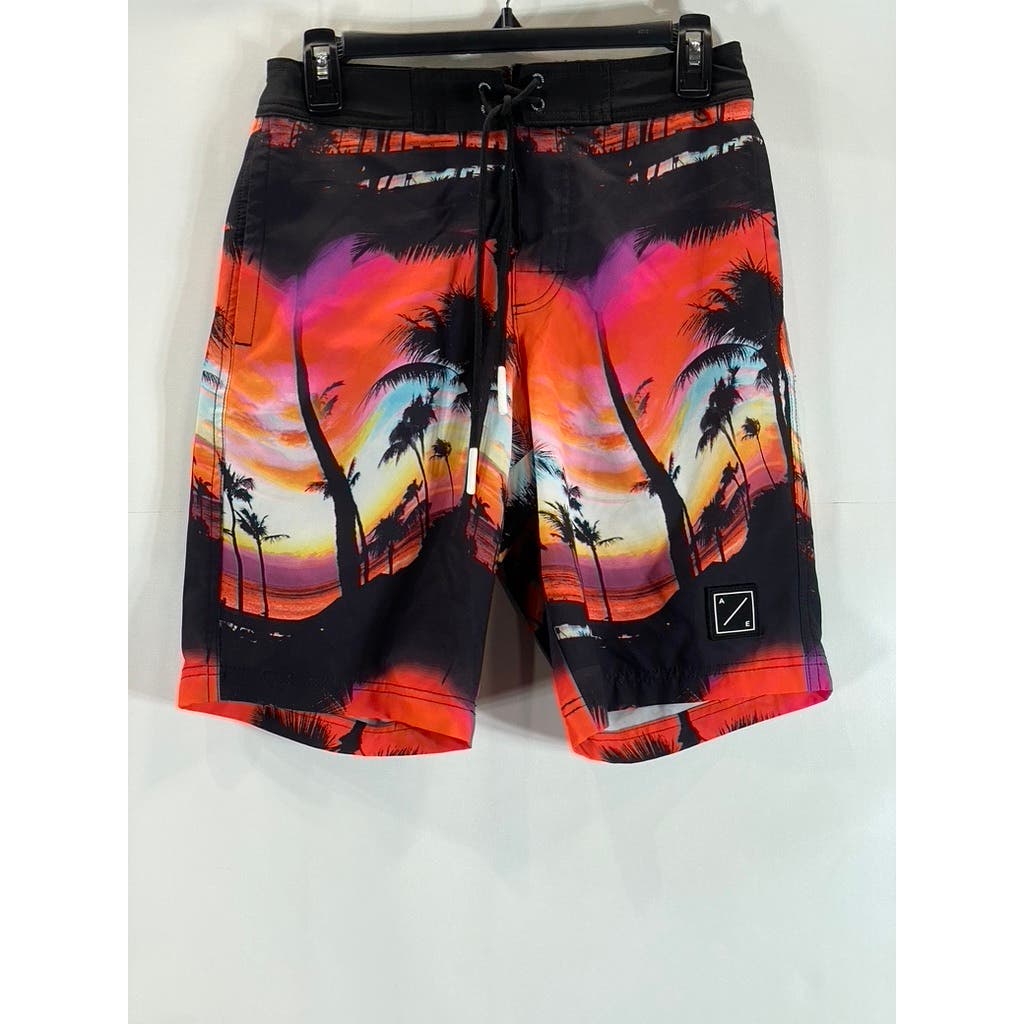AMERICAN EAGLE Men's Red Tropical Print Drawstring Pull-On Board Shorts SZ XS