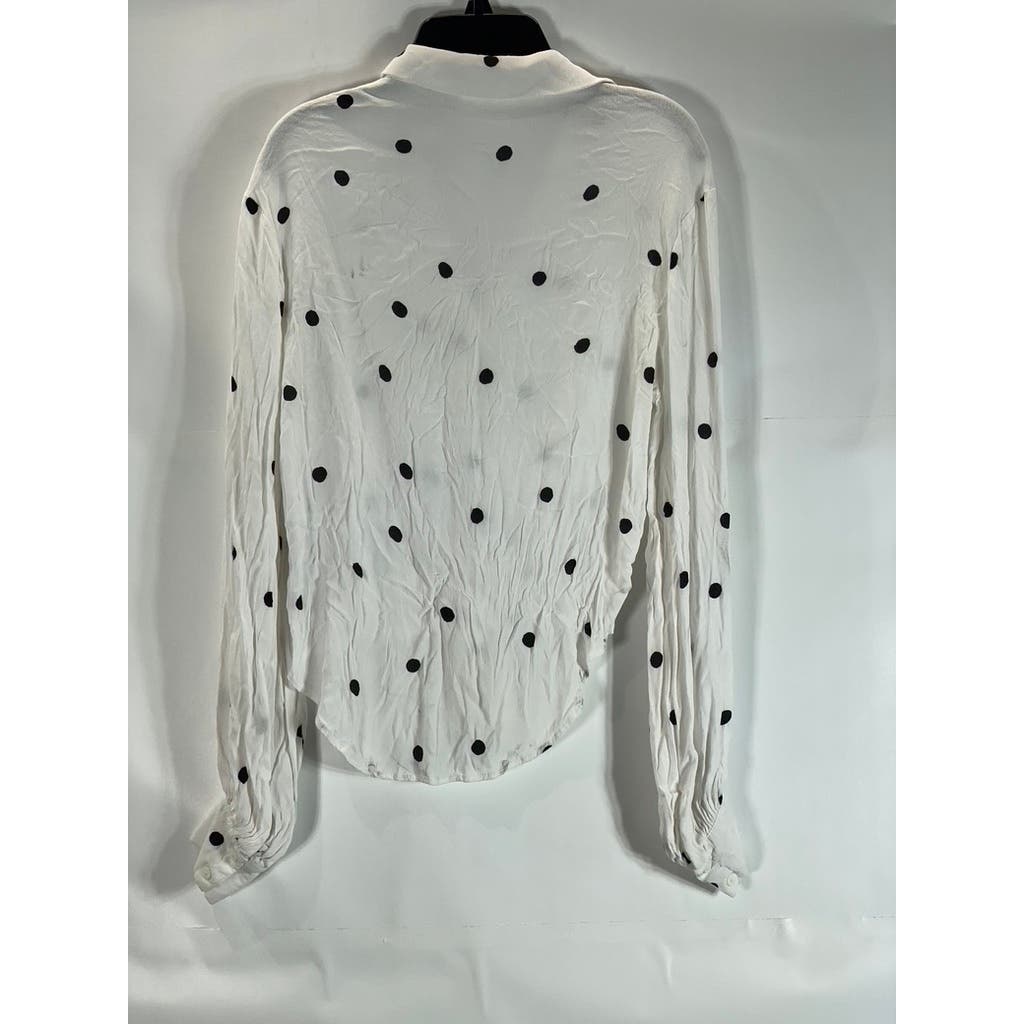 BOHME Women's White-Black Polka Dot Button-Up Tie-Front Long Sleeve Top SZ XS