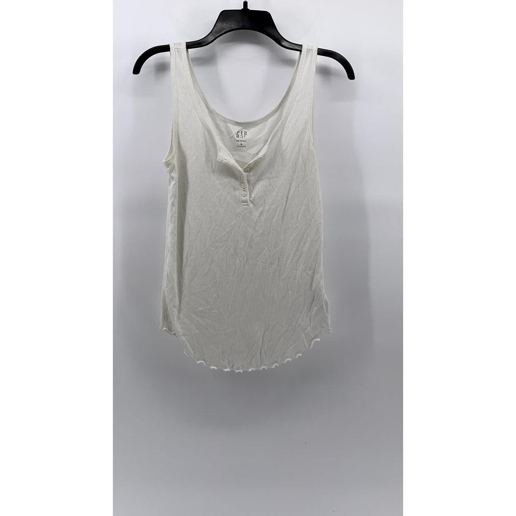 GAP Women’s White Rib Sleeveless Casual Henley Top SZ M