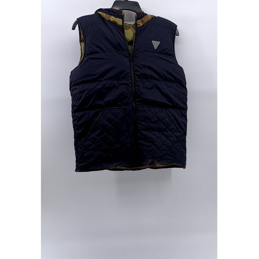 SCOTCH SHRUNK Men's Green-Navy Camo Reversible Zip-Up Hooded Vest SZ S