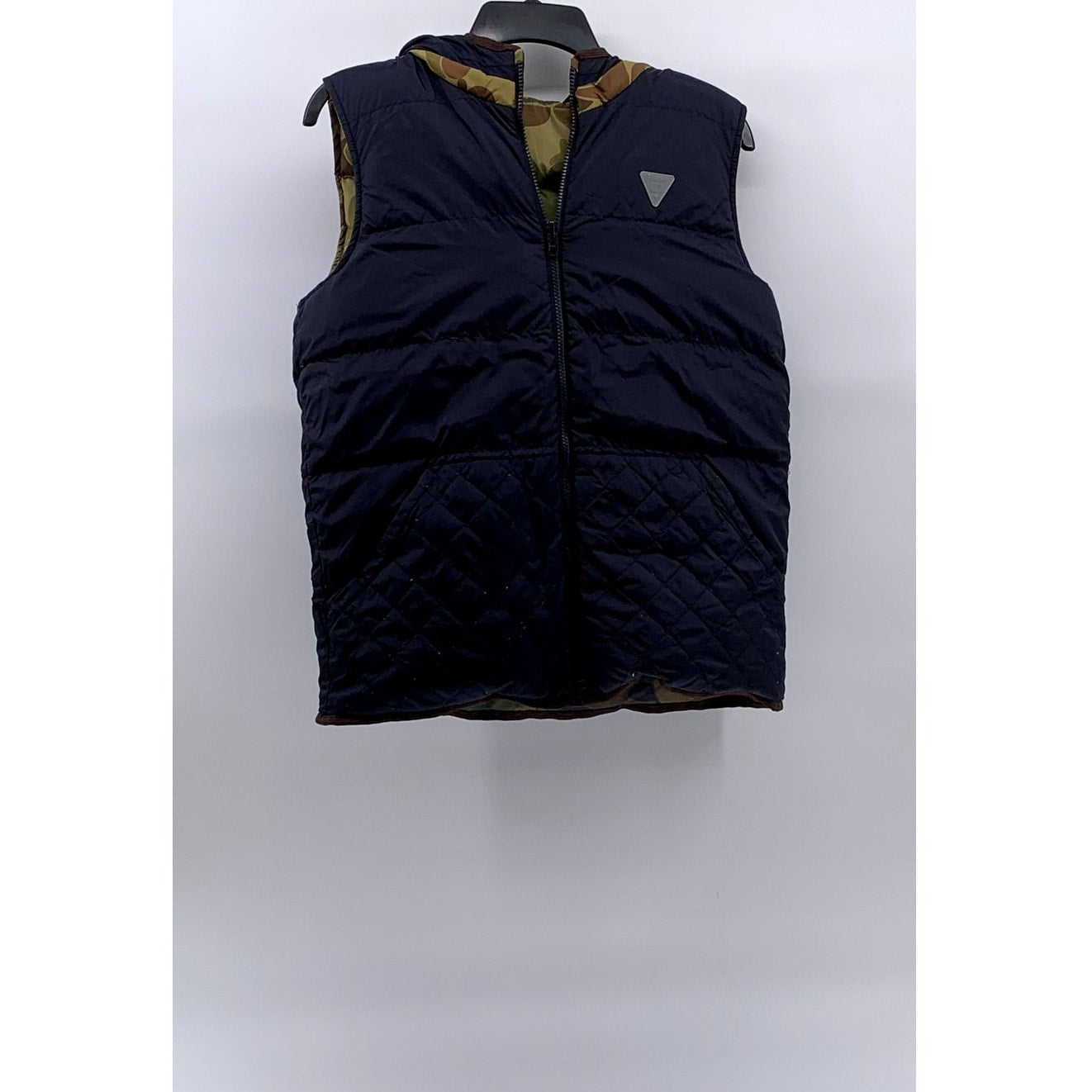 SCOTCH SHRUNK Men's Green-Navy Camo Reversible Zip-Up Hooded Vest SZ S