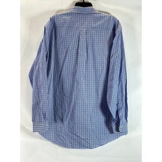 BROOKS BROTHERS Men's Blue Gingham Original Polo Regular-Fit Button-Up Shirt SZL