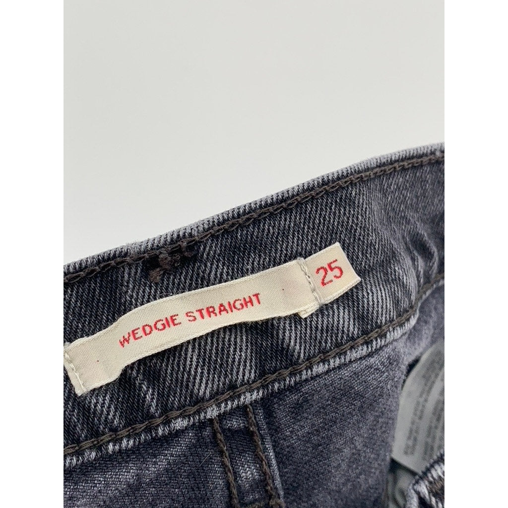 LEVI'S Women's Black Denim Wedgie Straight Frayed Button-Fly Jeans SZ 25