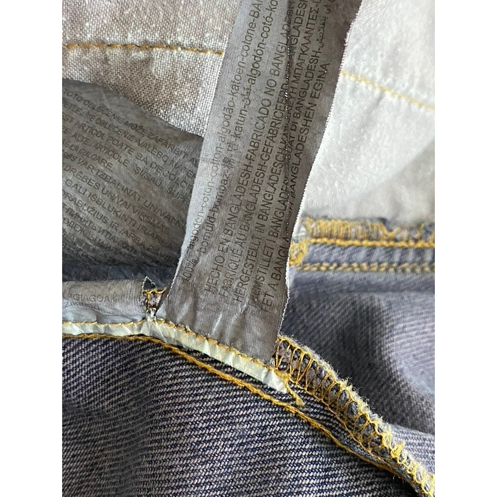 ZARA Women's Dark Navy Blue Denim Distressed Button-Up Oversized Jacket SZ M