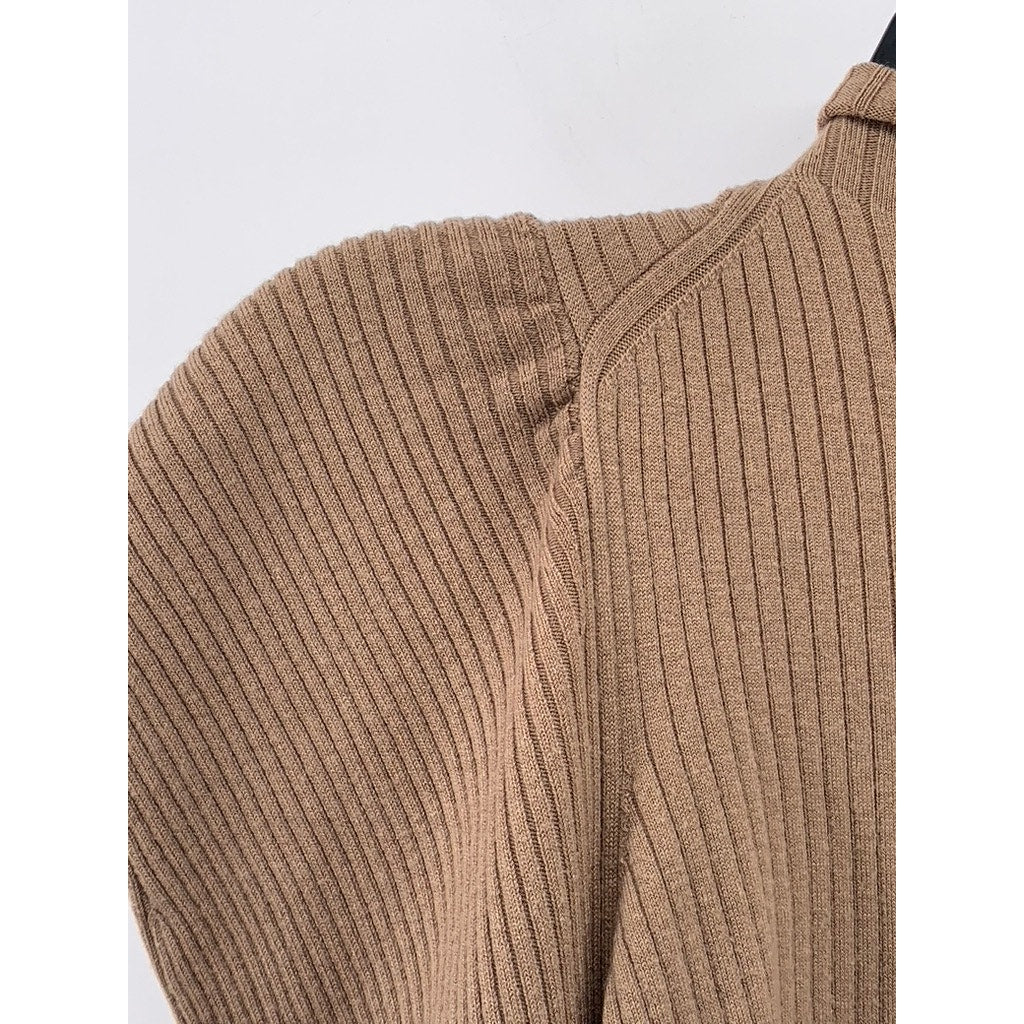 HER LIP TO Women's Brown Ribbed Mock-Neck Long Puff Bell Sleeve Sweater Top SZ S