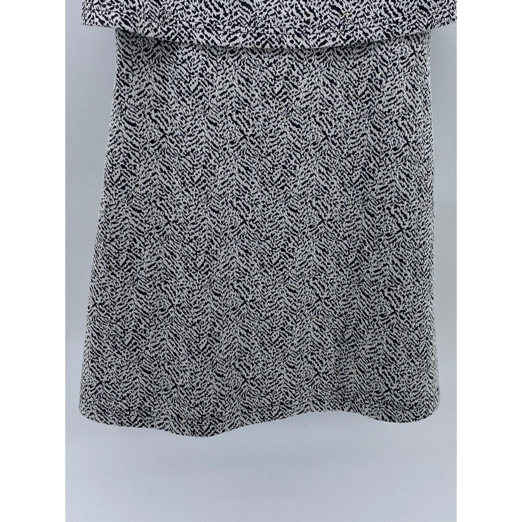 SEED Women's Black-White Printed Crewneck Short Sleeve Knee-Length Dress SZ S