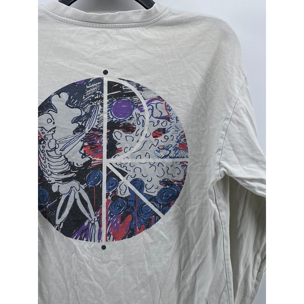 POLAR Men's White Crewneck Skater Graphic Long Sleeve Casual T-Shirt SZ S