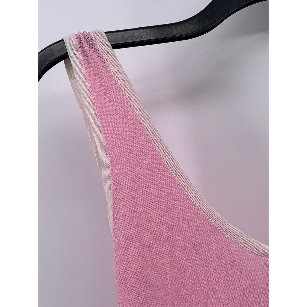 SOLID & STRIPED Women's Light Pink The Aubrey Ribbed V-Neck Maxi Dress SZ S