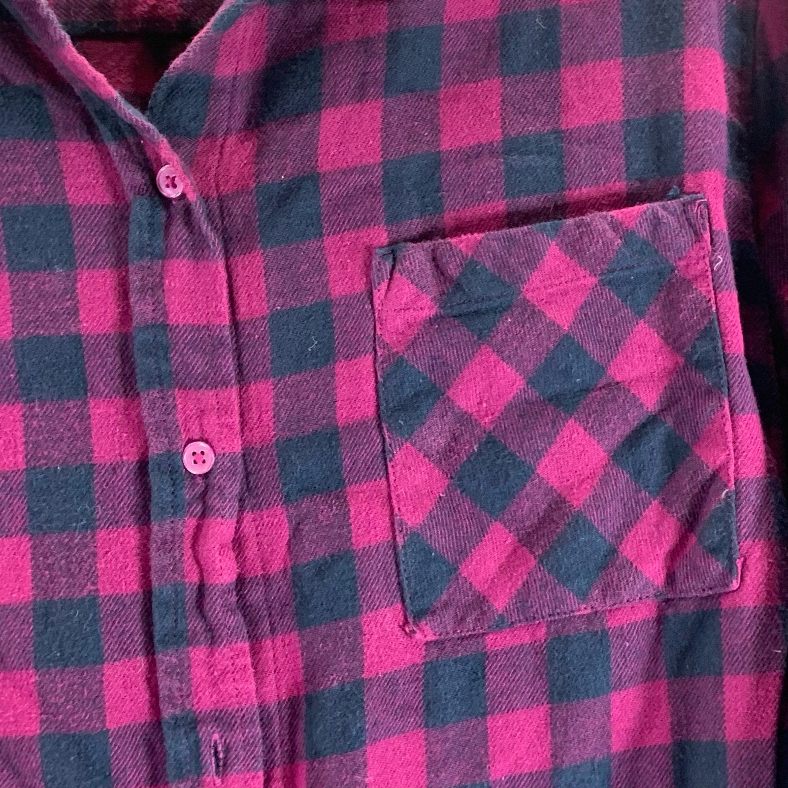 BANANA REPUBLIC Women's Wine/Navy Plaid Boyfriend-Fit Heavy Flannel Shirt SZ L