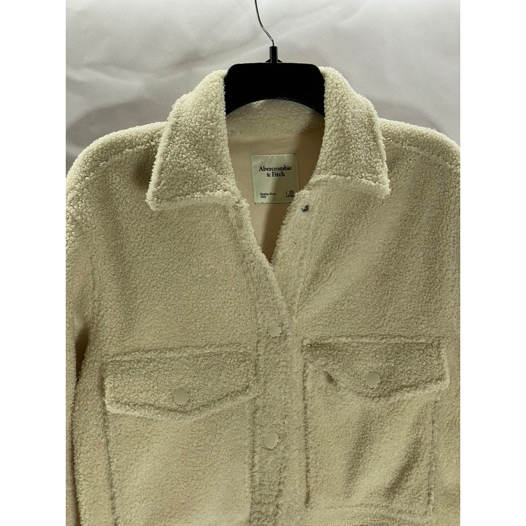 ABERCROMBIE & FITCH Women's Beige Sherpa Snap-Button Cropped Jacket SZ XS