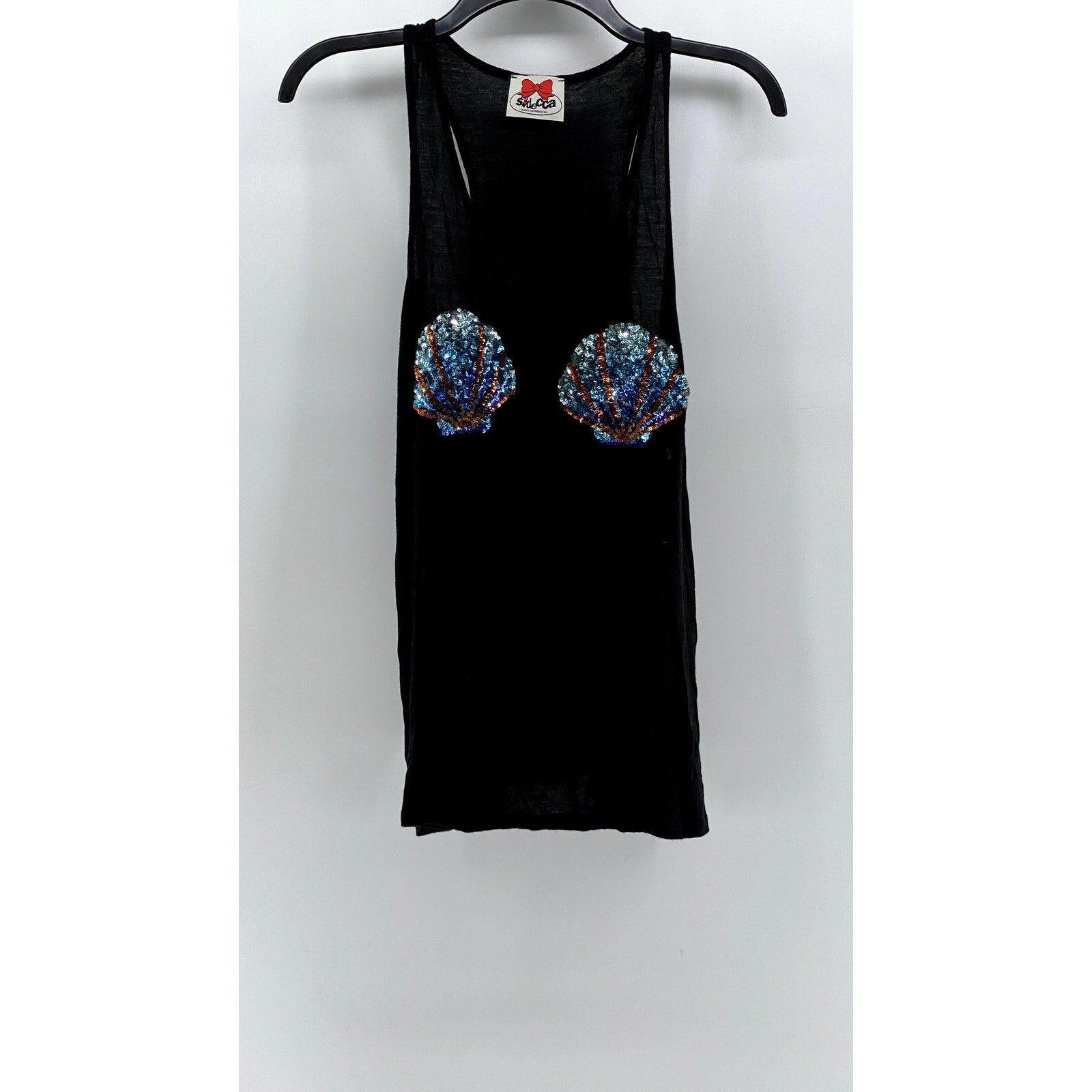 SIDE CCA Women's Vintage Black-Multi Sequin Embellished Shell Tank Top SZ L