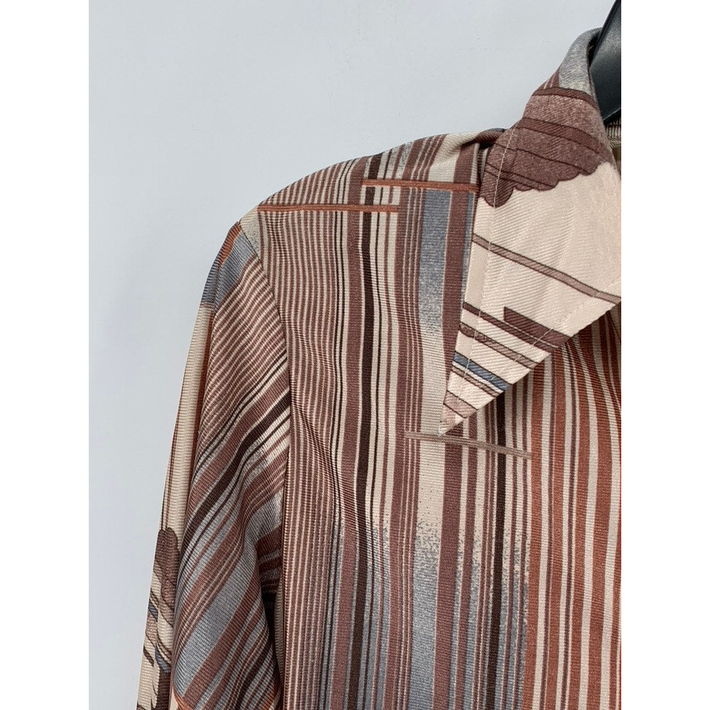 KENNINGTON Men's Vintage Brown Striped Button-Up Long Sleeve Shirt SZ M