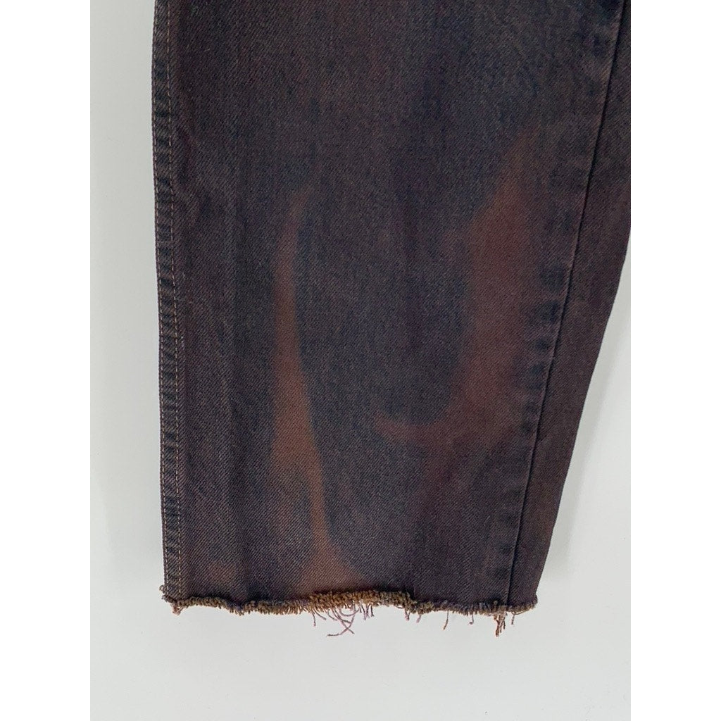 CALVIN KLEIN Men's Brown-Navy Dyed Frayed Straight-Leg Denim Jeans SZ 31