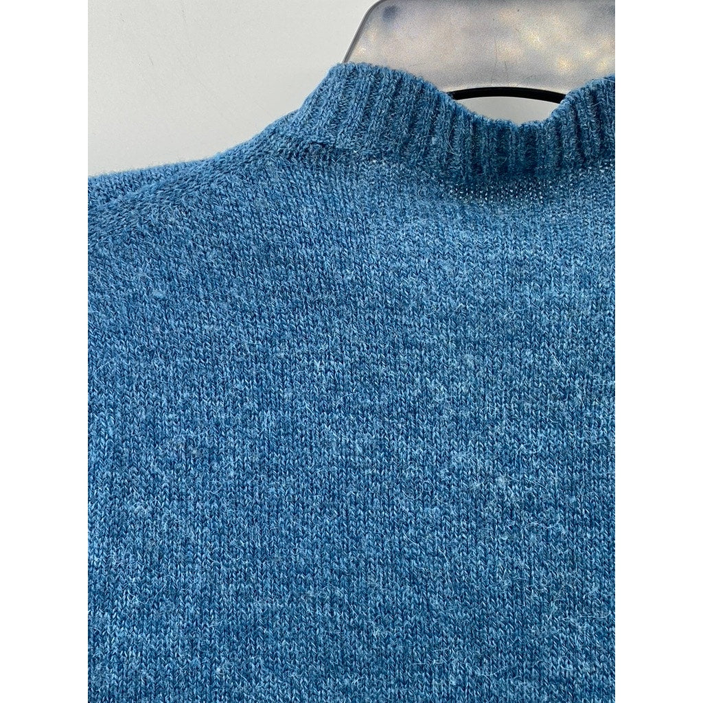 UNBRANDED Men's Blue Zig-Zag Crewneck Knit Wool-Blend Pullover Sweater SZ S