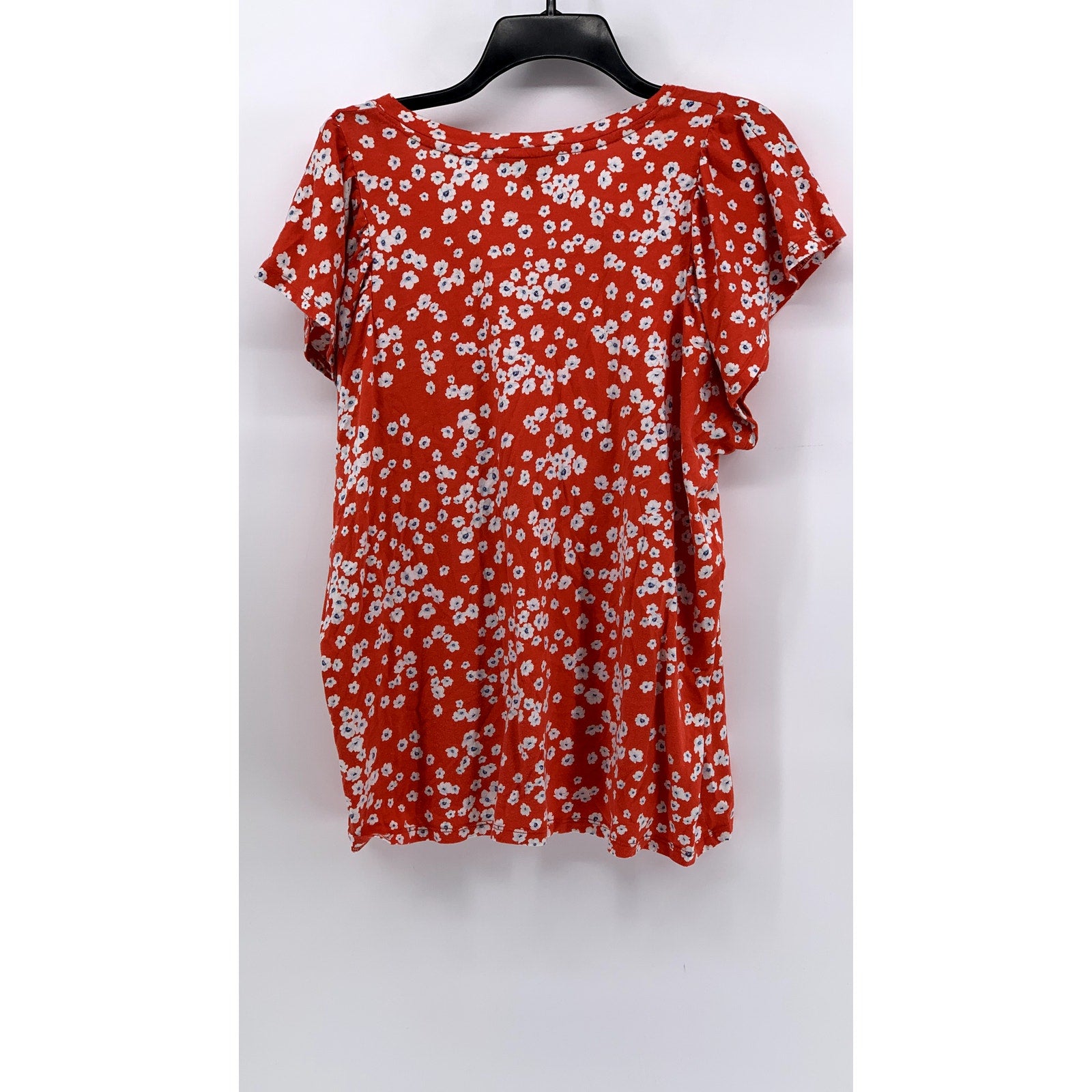 BANANA REPUBLIC Women's Red-White Cotton-Blend Floral Flutter Sleeve Top XZ XL