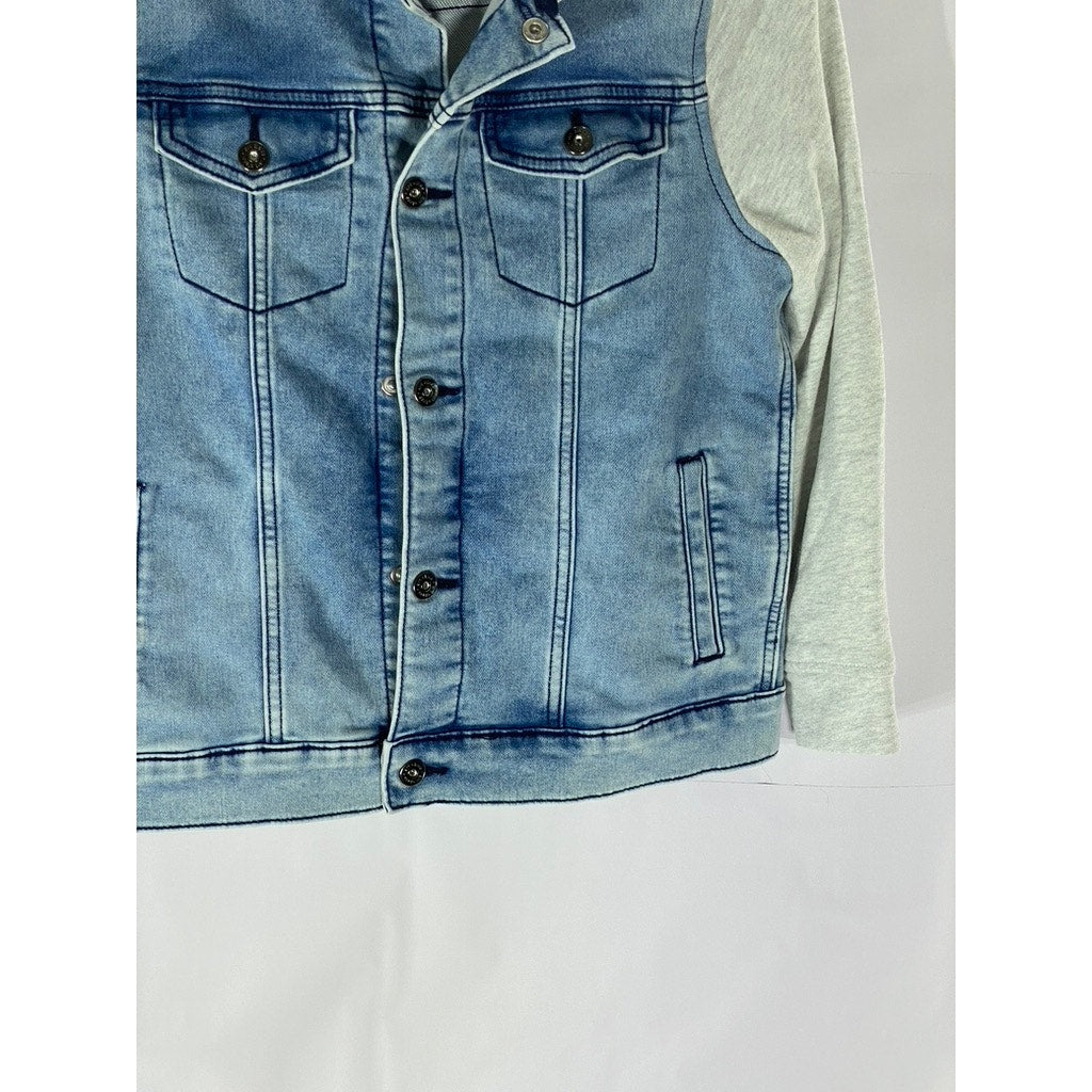 ART CLASS Boy’s Light Wash Blue-Gray Denim Snap-Button Hooded Jacket SZ L 10/12