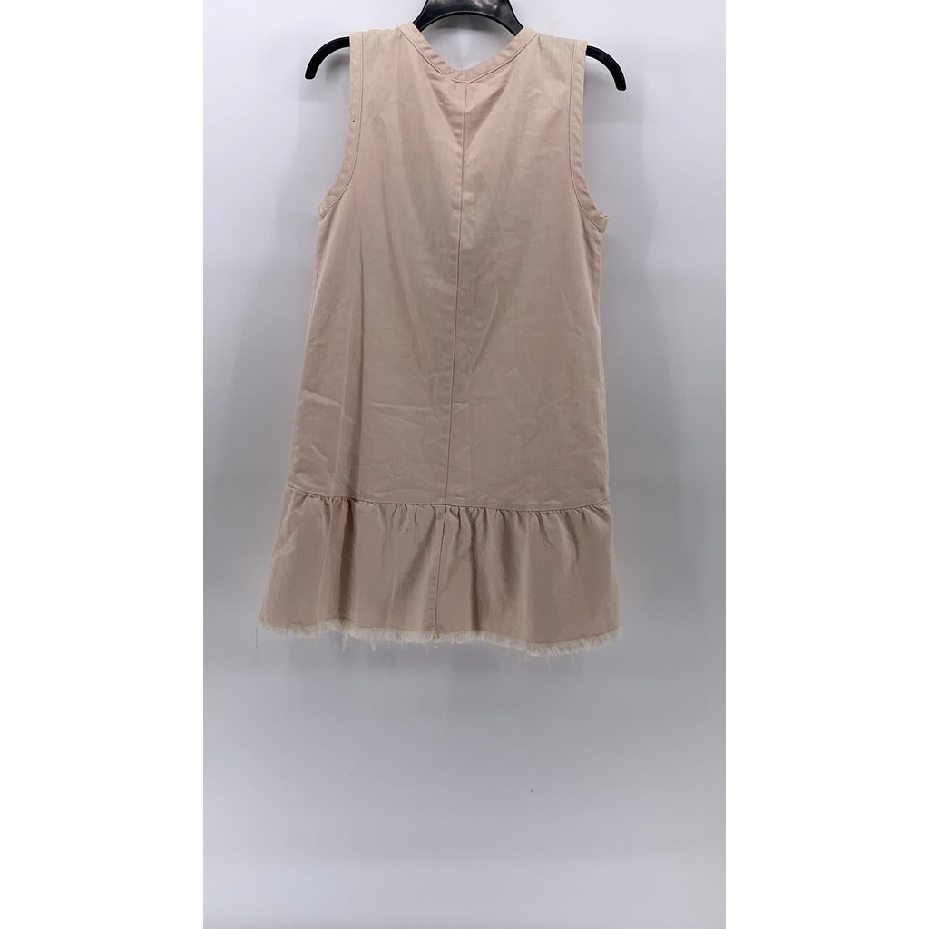 AERIE Women's Light Pink Lace-Up Neck Ruffle-Hem Sleeveless A-Line Dress SZ S