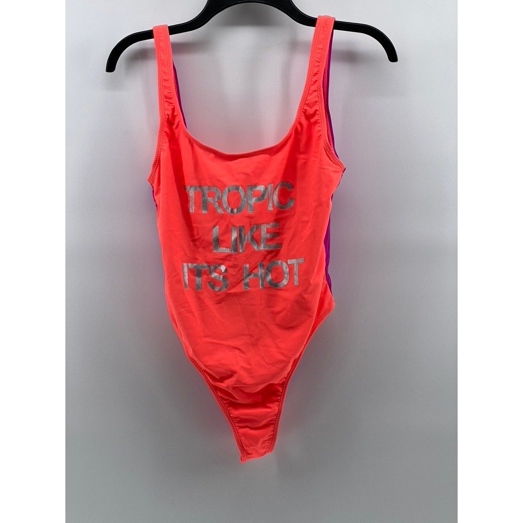 UNBRANDED Women's Pink-Magenta Scoop-Neck Tropic Like It's Hot Swimsuit SZ S