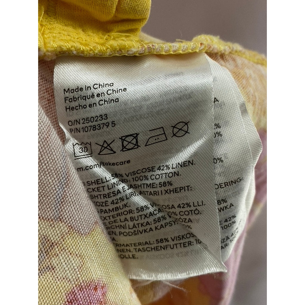 H&M Women’s Orange Floral Linen-Blend High-Waist Shorts SZ 6