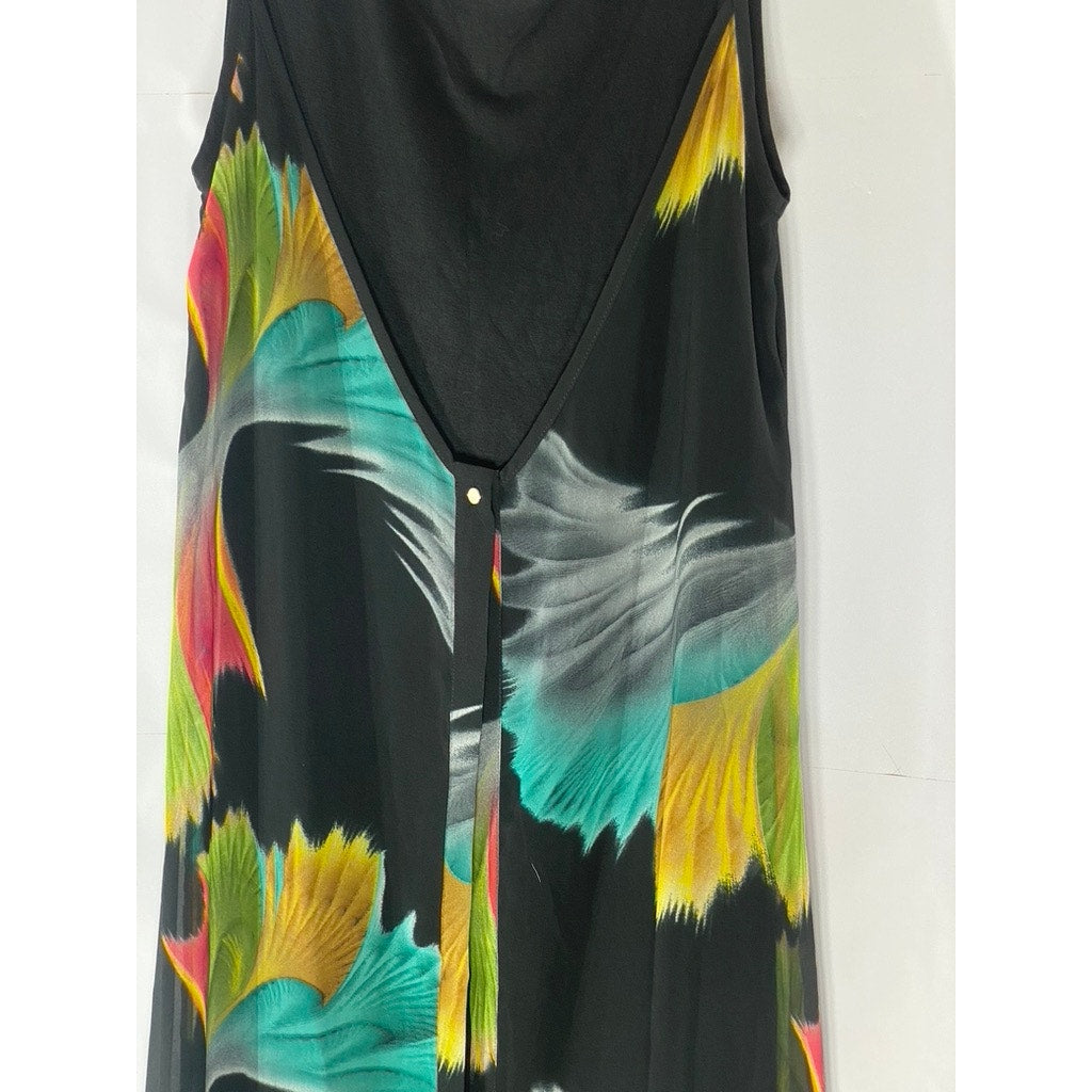 PATRICIA LUCA MILANO Women's Black Floral Scoop-Neck Tank Dress SZ S