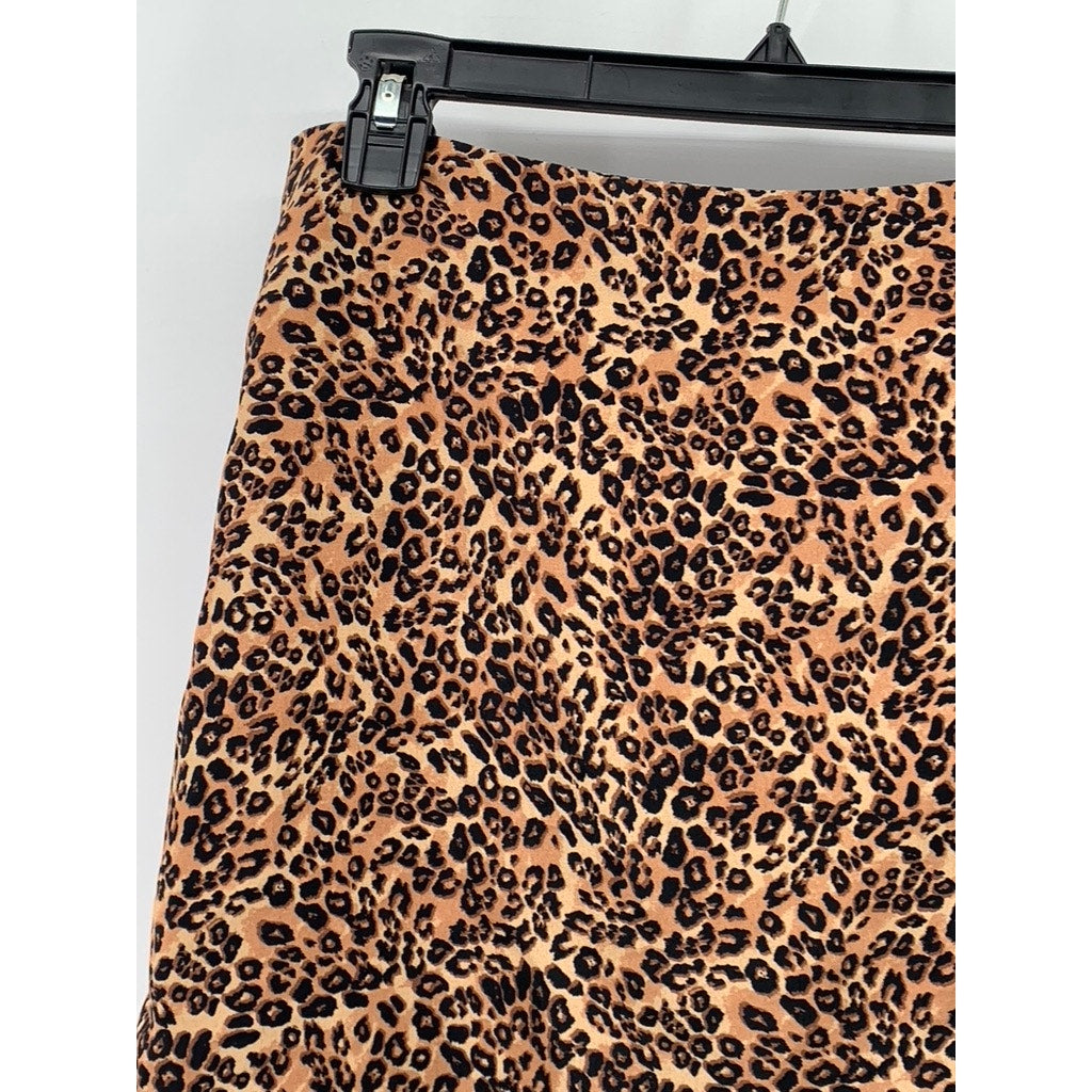 PRIMARK Women's Brown Leopard Print Straight Mini Skirt SZ 4