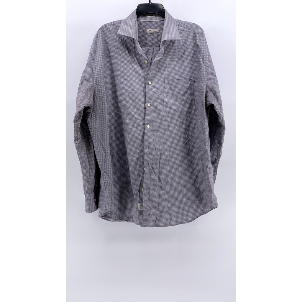 PETER MILLAR Men's White-Burgundy Printed Button-Up Long Sleeve Shirt SZ XL