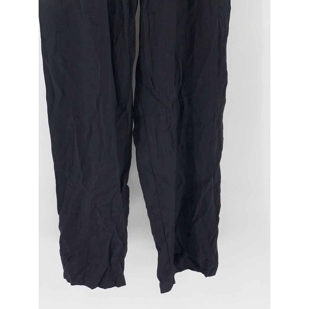 UNBRANDED Women's Black-Navy Crewneck Short Sleeve Back Cutout Jumpsuit SZ M