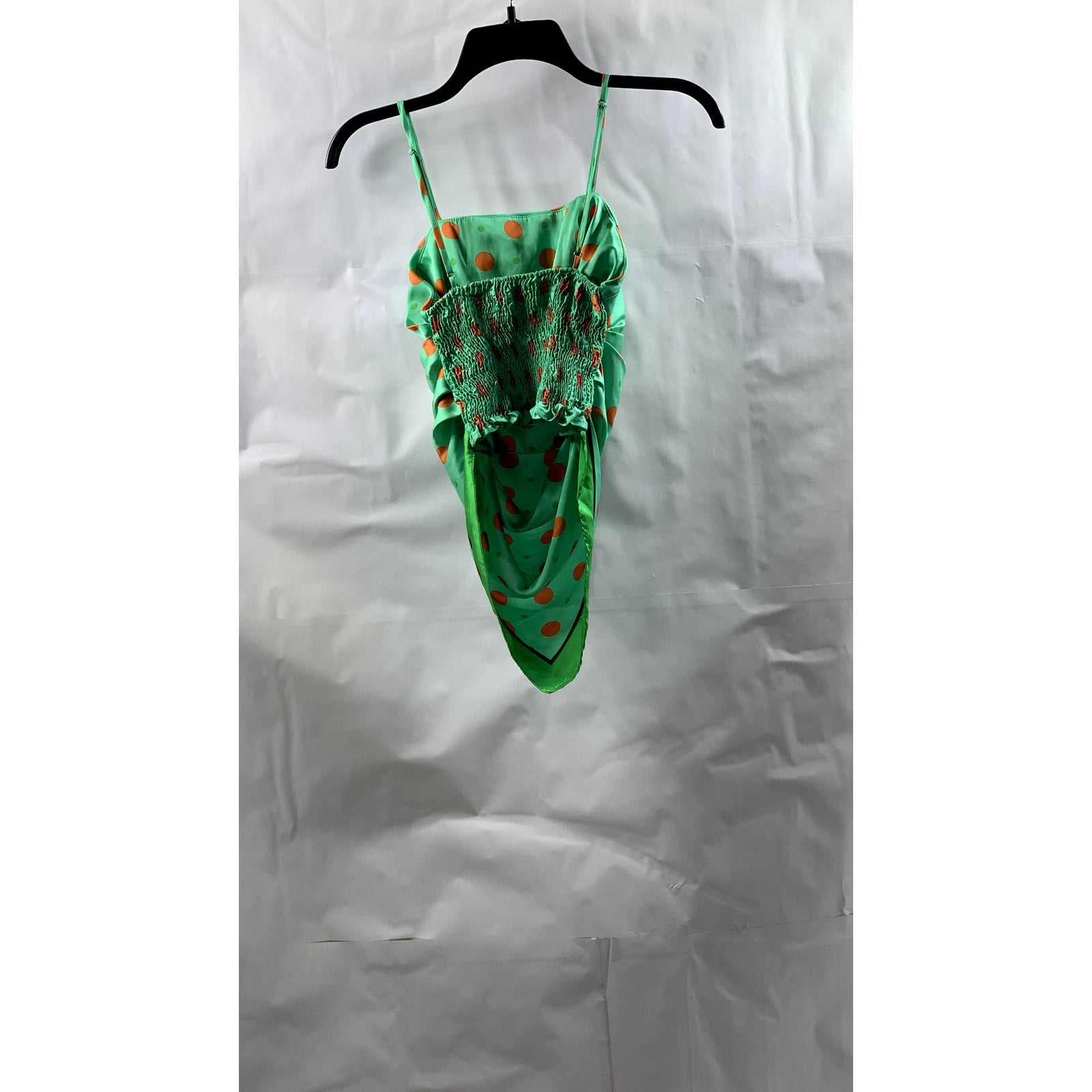 UNBRANDED Women's Green-Orange Dot Print Handkerchief Crop Tank Top SZ S