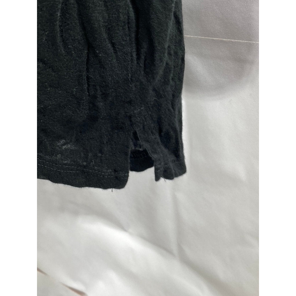 GLITZ STELLA Women's Black Crewneck Patch Triangle Cutout Short Sleeve Top SZ M