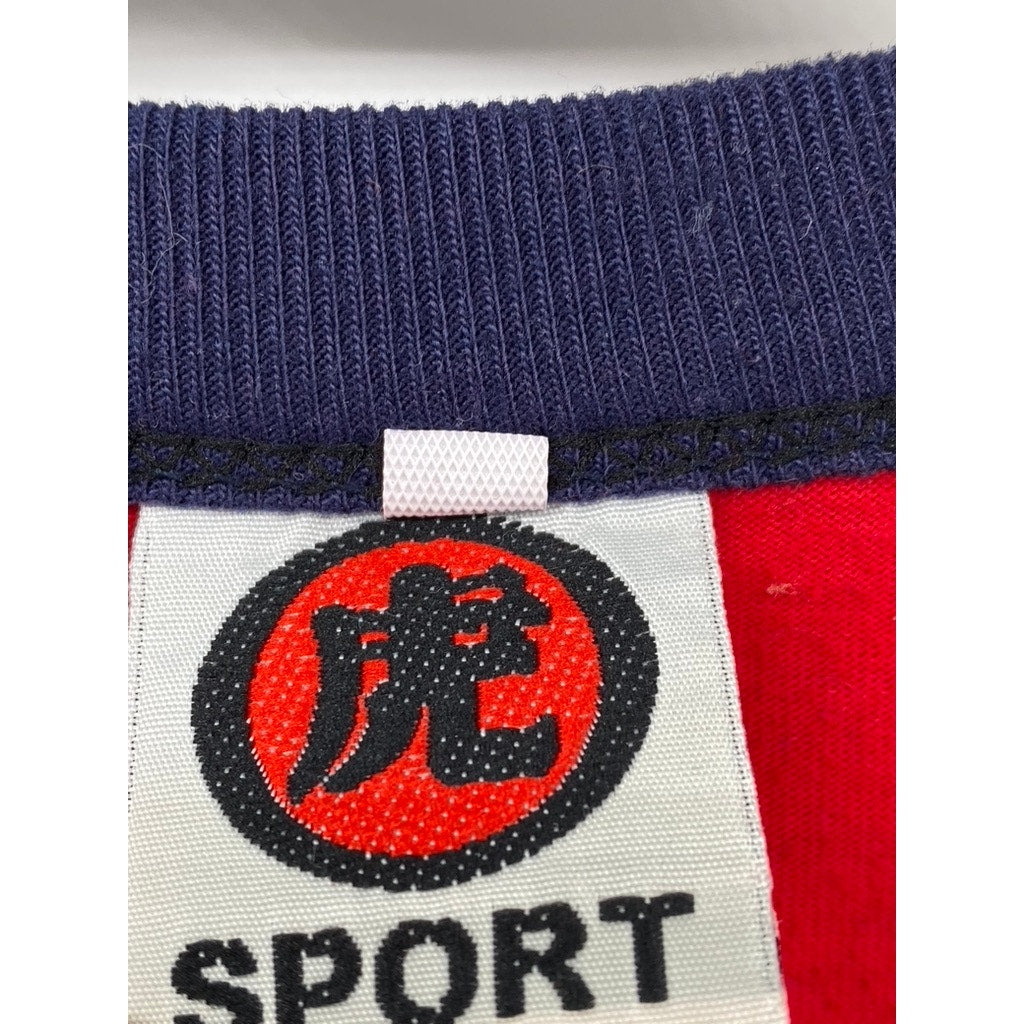 SPORT Women's Red-Blue Graphic Crewneck Short Sleeve Casual Cropped Top SZ XL