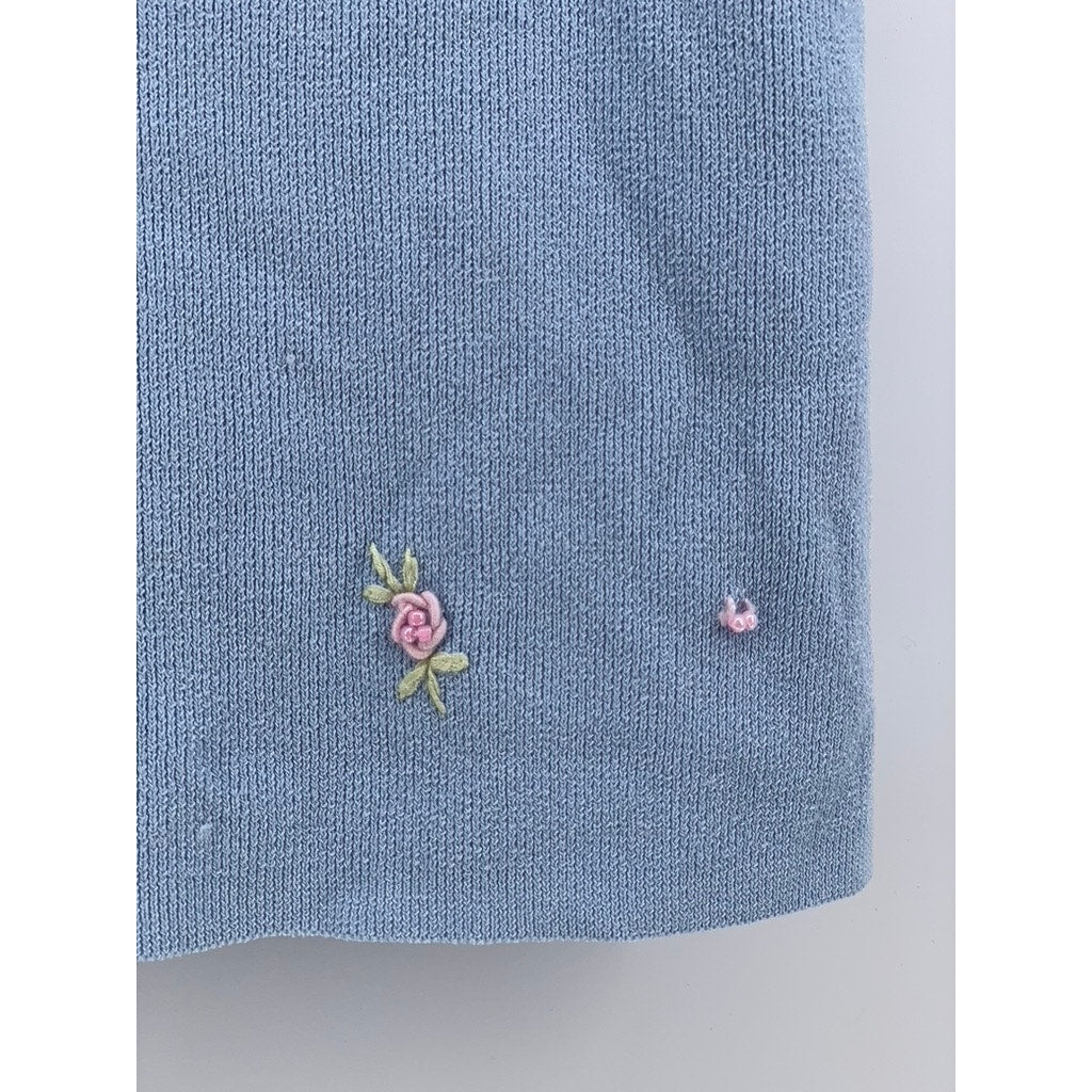 JOSEPH A. Women's Light Blue Scoop-Neck Knit Embroidered Floral Tank Top SZ L