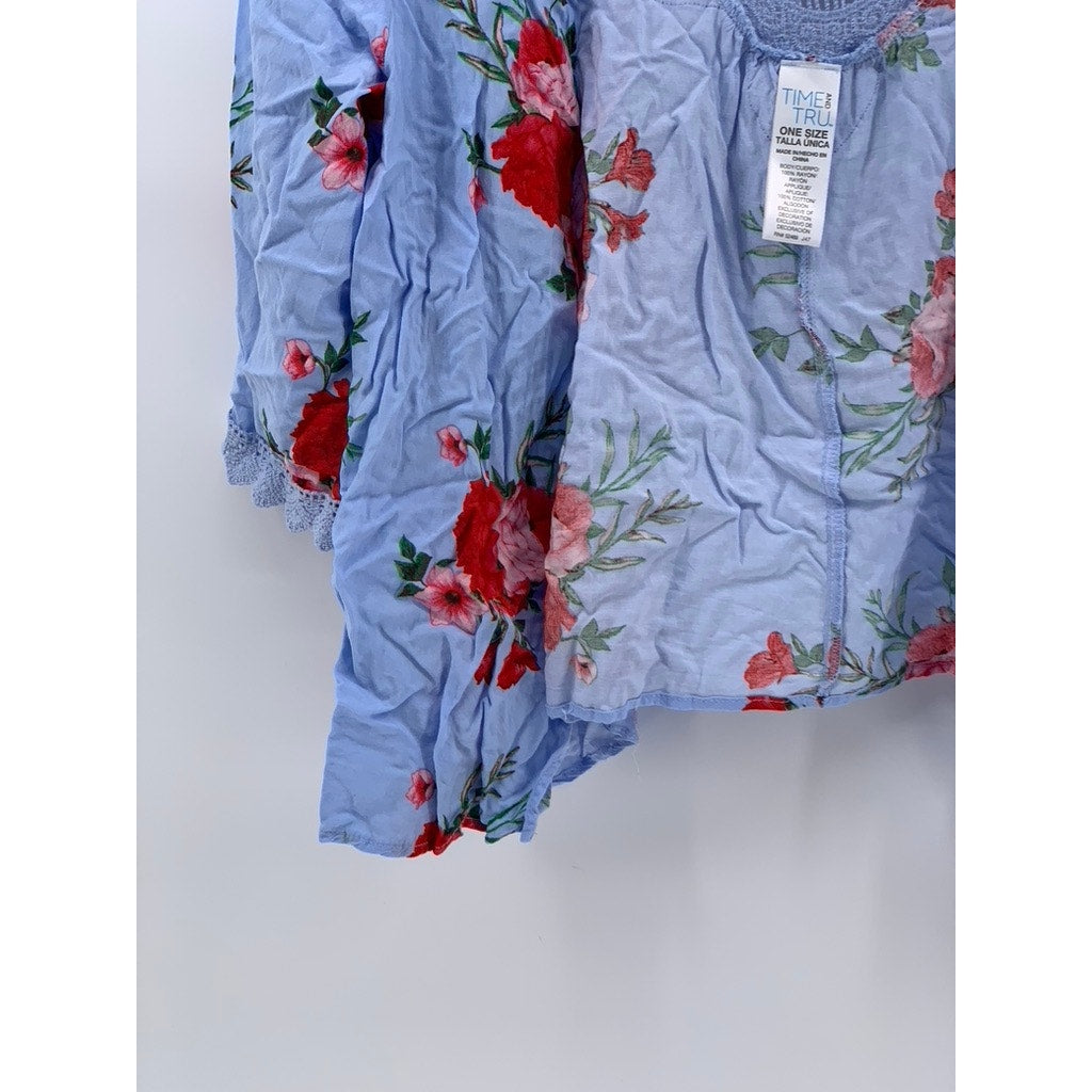 TIME & TRU Women's Blue Floral Open Front Cardigan SZ OS