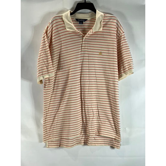 BROOKS BROTHERS Cream/Orange Striped Cotton Short Sleeve Polo Shirt SZ XL