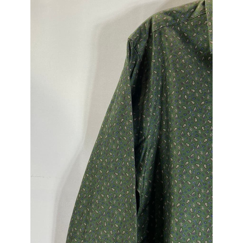DAVID DONAHUE Men's Green Paisley Fusion Button-Up Long Sleeve Shirt SZ 15.5(M)