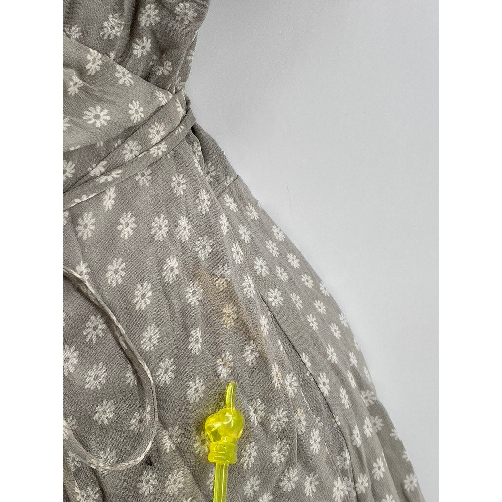 REFORMATION Women's Gray Daisy Floral V-neck Short Sleeve Wrap Mini Dress SZ 4