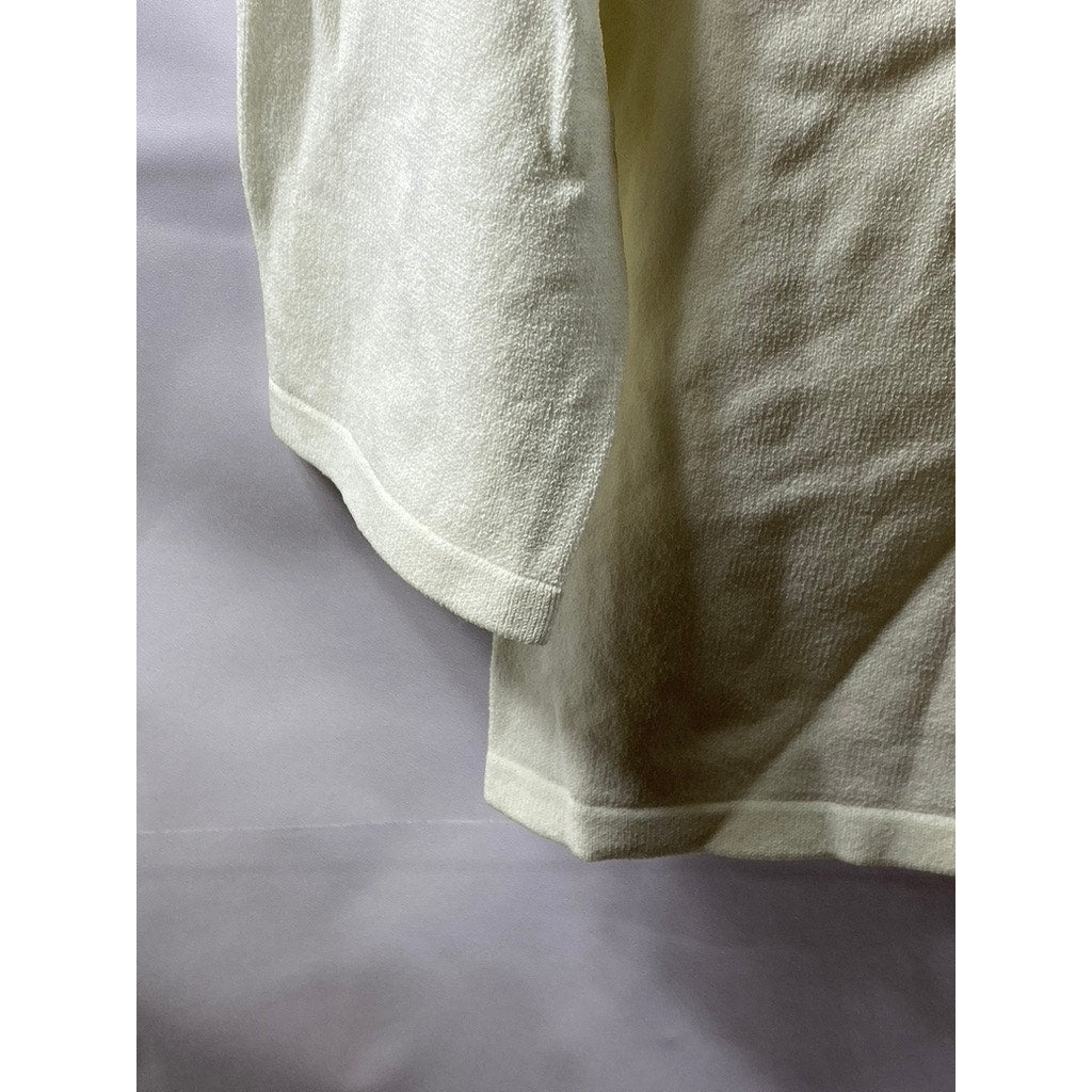 PINK POODLE Women's Cream Embroidered Faux Pearl Embellished 3/4 Sleeve Top SZ M